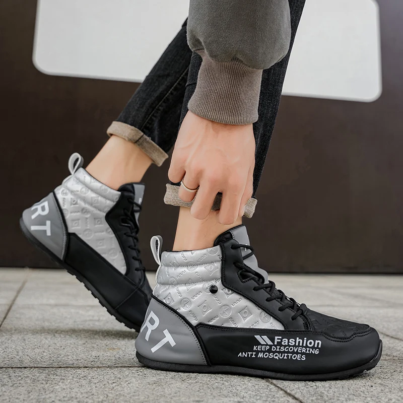 Mens Walking Shoes 2025 Autumn New High Top Outdoor Anti Slip Rubber Thick Sole Leisure Sneakers High-top Leather Shoes for Man