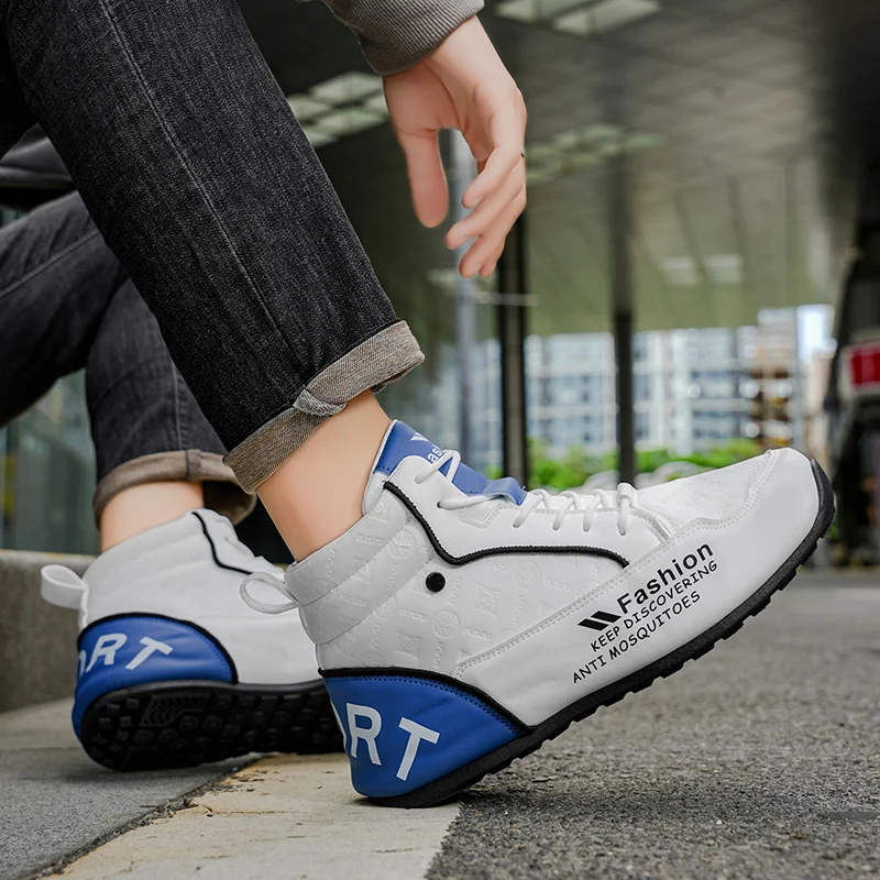 Mens Walking Shoes 2025 Autumn New High Top Outdoor Anti Slip Rubber Thick Sole Leisure Sneakers High-top Leather Shoes for Man