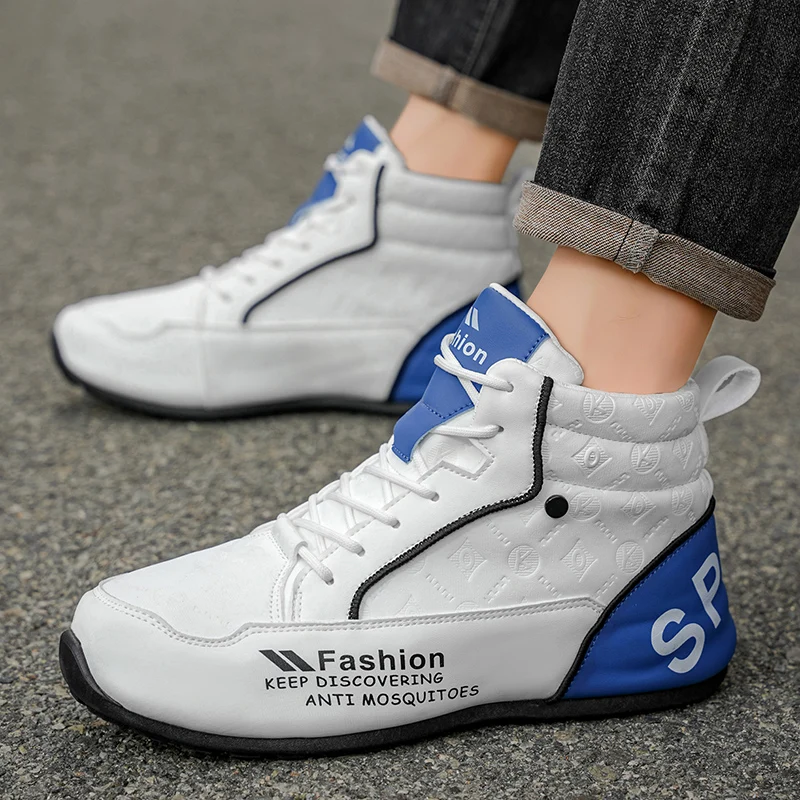 Mens Walking Shoes 2025 Autumn New High Top Outdoor Anti Slip Rubber Thick Sole Leisure Sneakers High-top Leather Shoes for Man