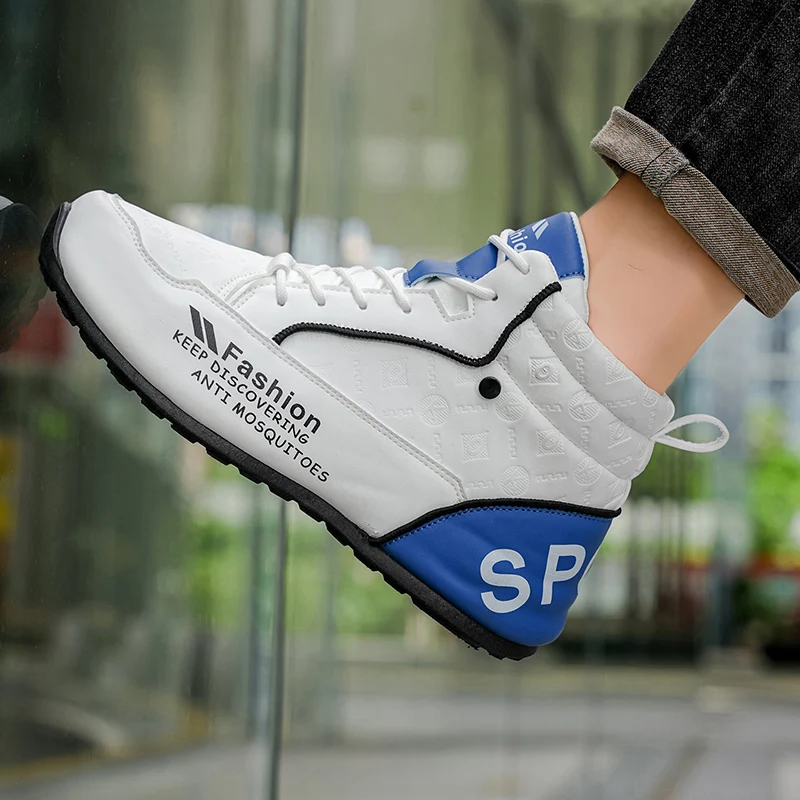 Mens Walking Shoes 2025 Autumn New High Top Outdoor Anti Slip Rubber Thick Sole Leisure Sneakers High-top Leather Shoes for Man