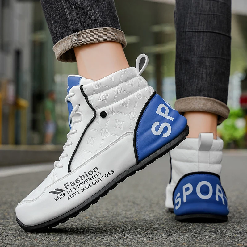 Mens Walking Shoes 2025 Autumn New High Top Outdoor Anti Slip Rubber Thick Sole Leisure Sneakers High-top Leather Shoes for Man