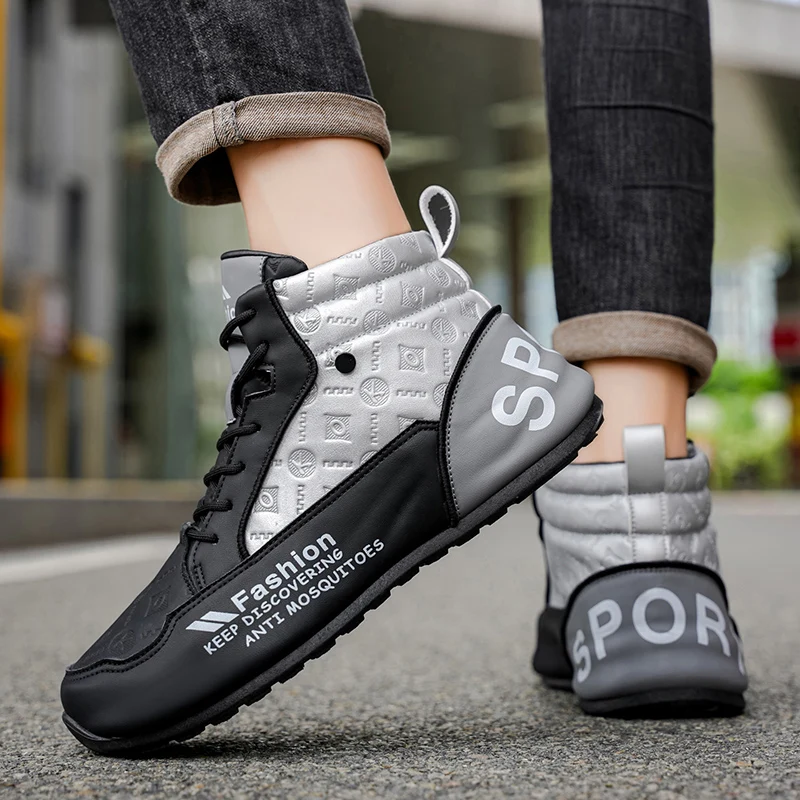 Mens Walking Shoes 2025 Autumn New High Top Outdoor Anti Slip Rubber Thick Sole Leisure Sneakers High-top Leather Shoes for Man