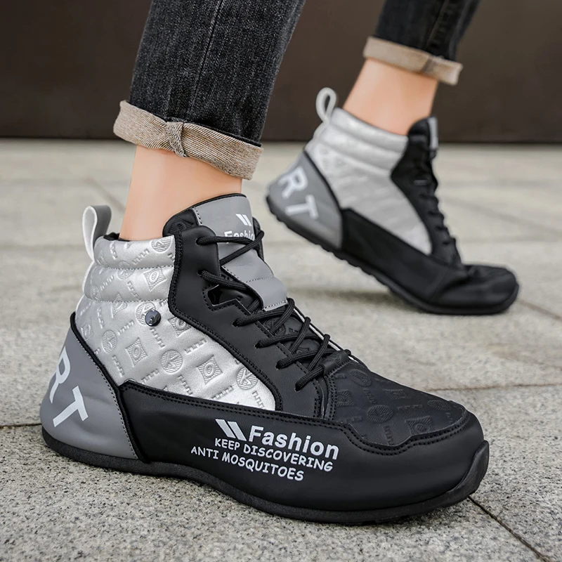 Mens Walking Shoes 2025 Autumn New High Top Outdoor Anti Slip Rubber Thick Sole Leisure Sneakers High-top Leather Shoes for Man
