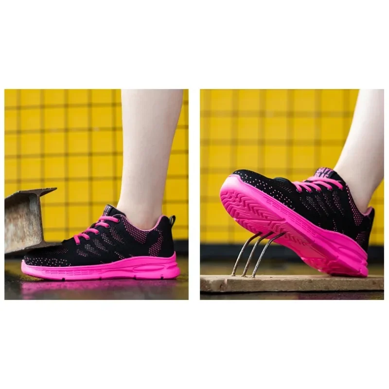 New Pink Work Shoes Women Work Sneakers Steel Toe Shoes Anti-smash Anti-puncture Safety Shoes Man Women Protective Shoes