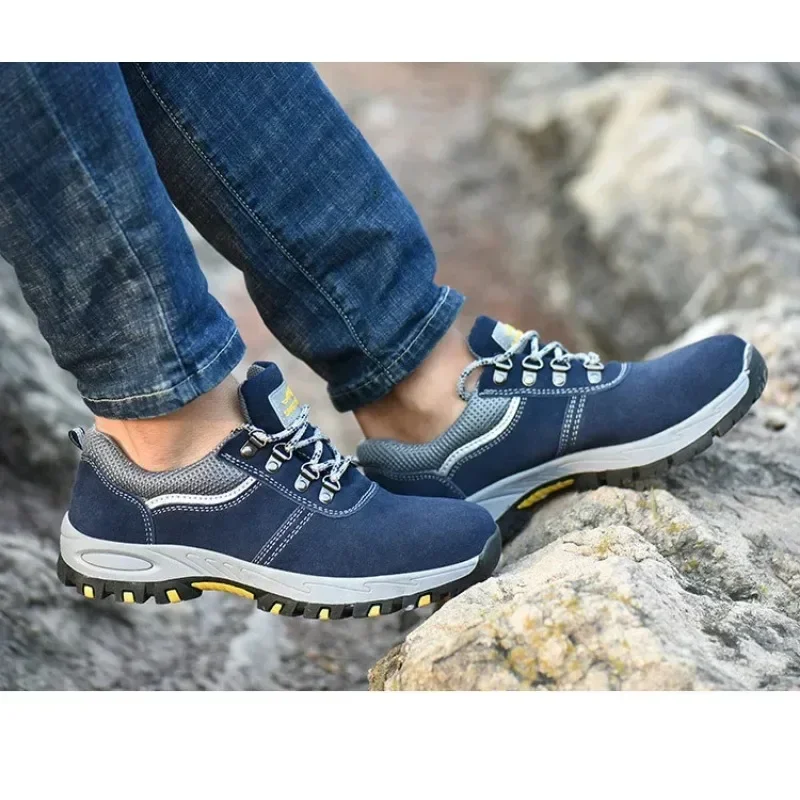 Women's Steel Toe Safety Boots Ankle Survival Anti-smashing Mid-plate Blue Safety Shoes for Protection