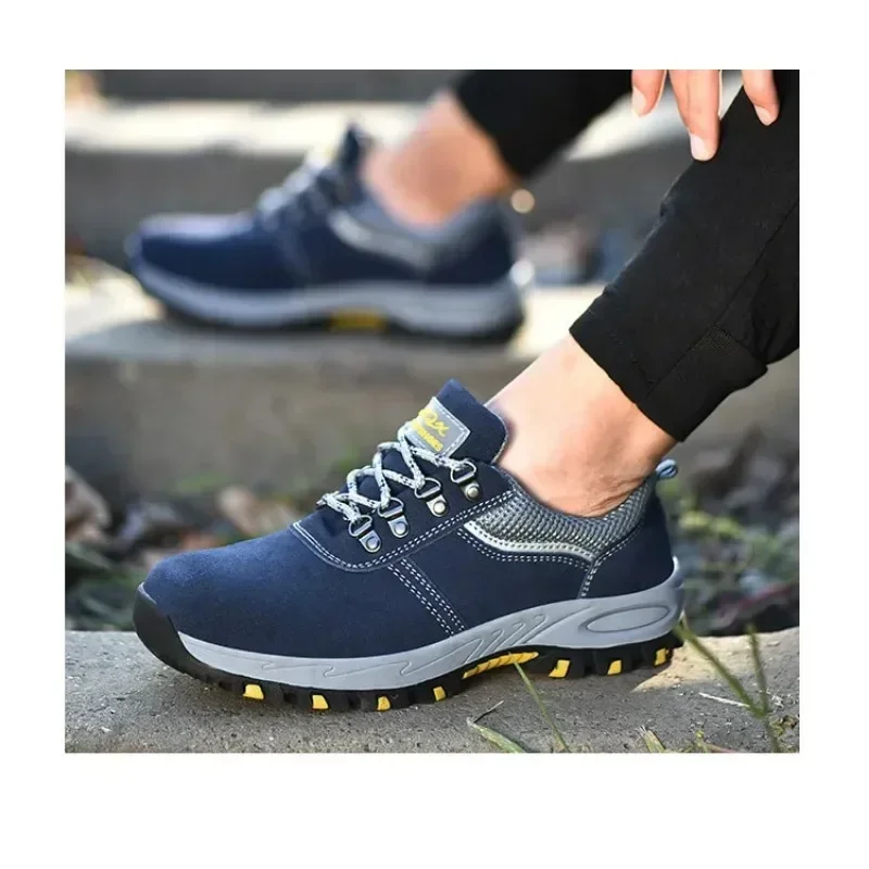 Women's Steel Toe Safety Boots Ankle Survival Anti-smashing Mid-plate Blue Safety Shoes for Protection