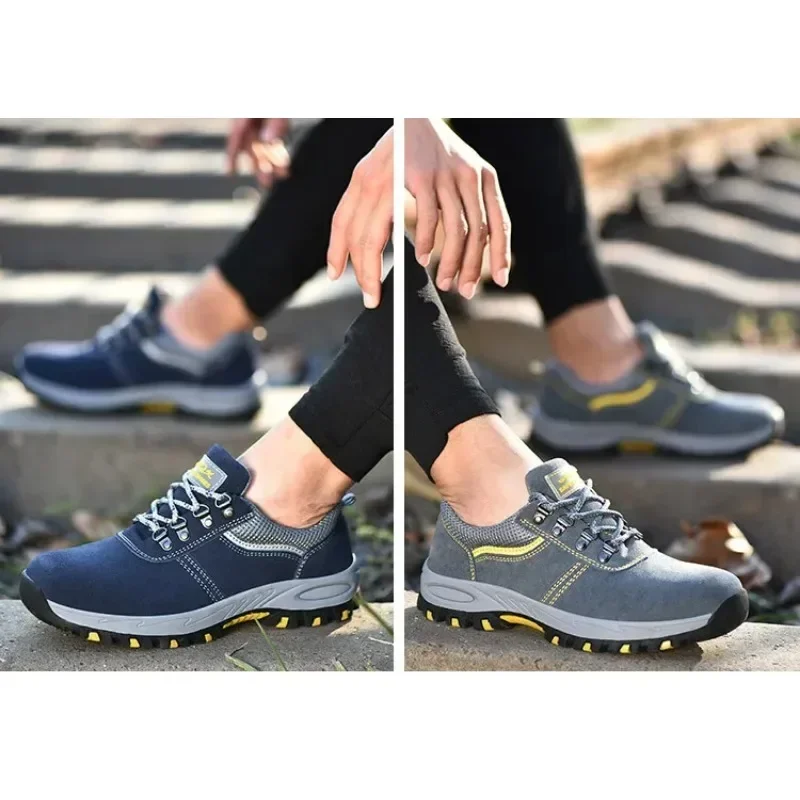 Women's Steel Toe Safety Boots Ankle Survival Anti-smashing Mid-plate Blue Safety Shoes for Protection