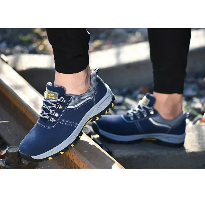 Women's Steel Toe Safety Boots Ankle Survival Anti-smashing Mid-plate Blue Safety Shoes for Protection