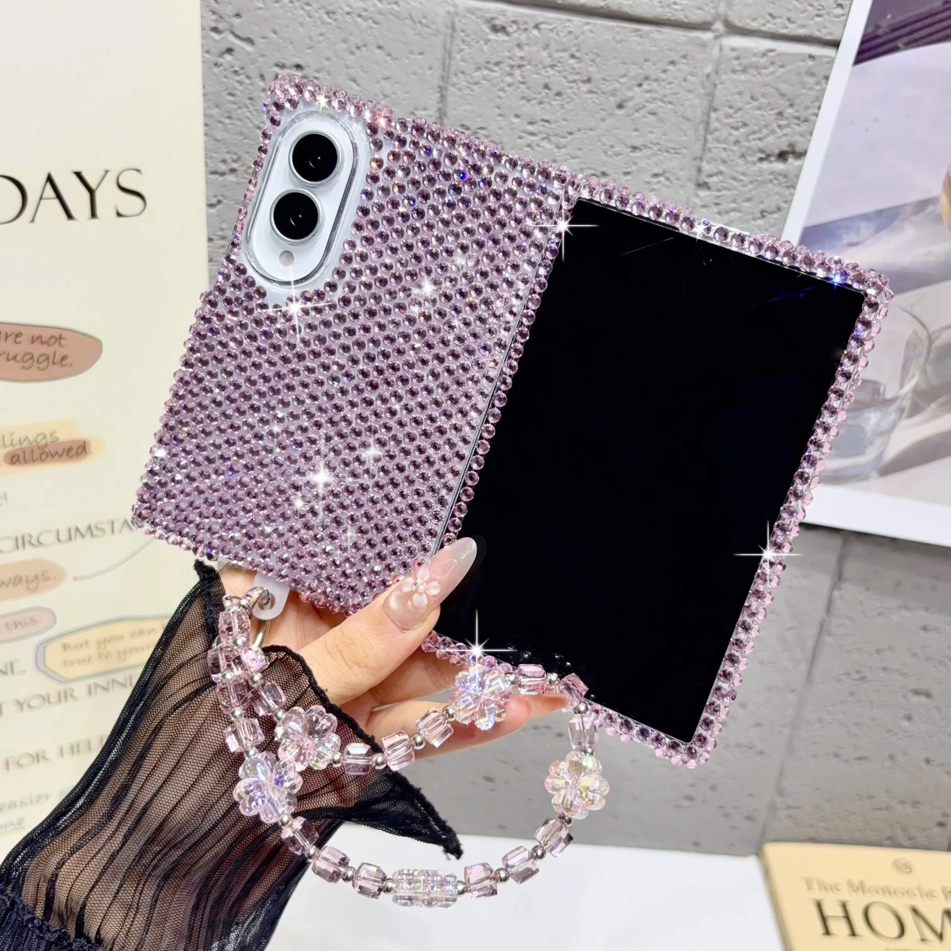 Luxury Full Glitter Diamond Bracelet Chain Phone Case for Samsung Galaxy Fold8 Fold 8 Wide Shockproof Slim Fit Skin Feel Cover
