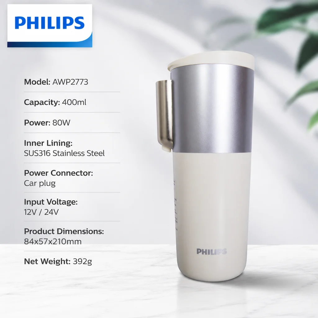 Philips Travel Portable Car Office Electric Heating Kettle Small 5 Gear Thermostat Thermal Bottle Boil Water Warm Cup