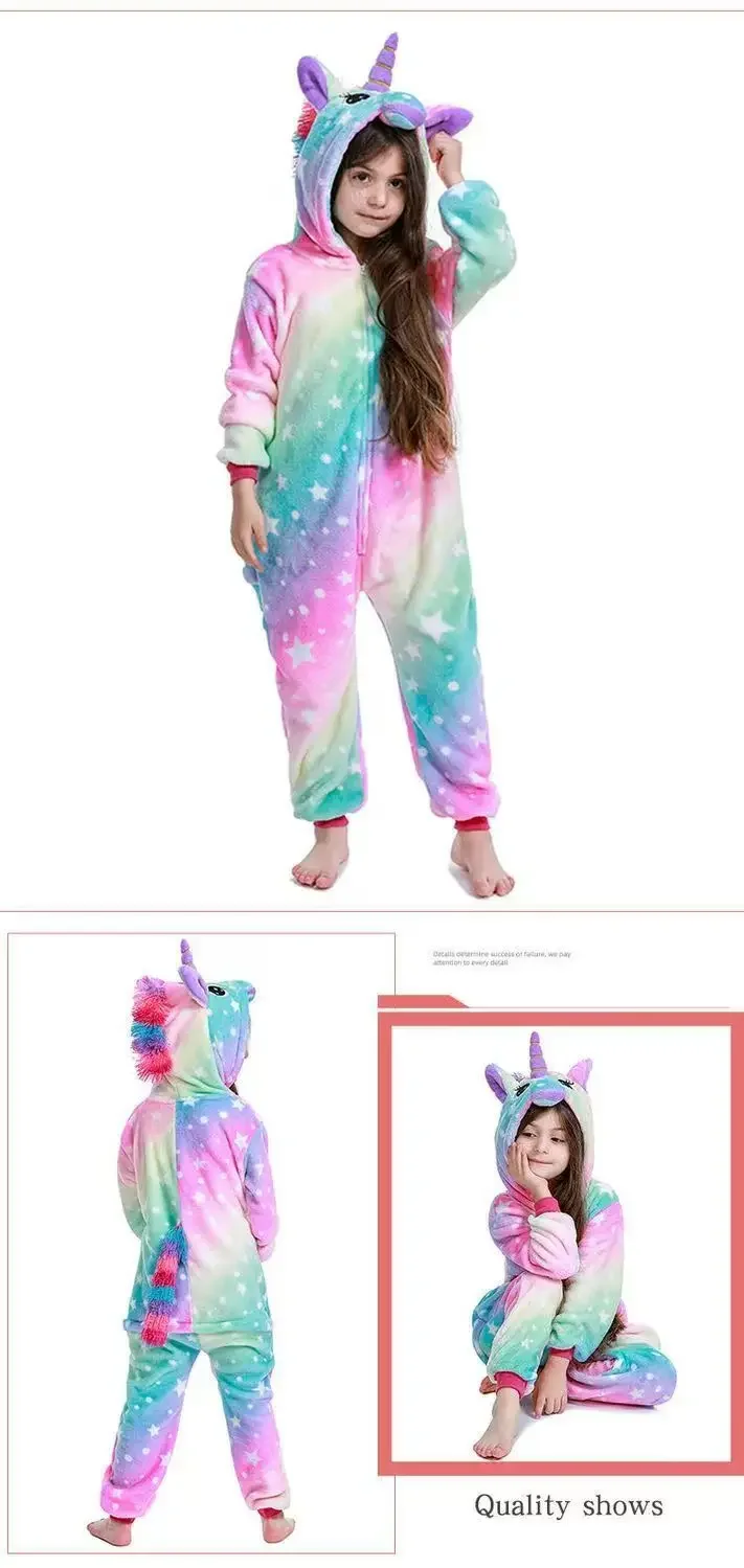 Girls Black Cat Leopard Cat Cosplay Costume Child Anime Pajamas Animal Onesies Kigurumi Christmas Halloween Jumpsuit Party Gift