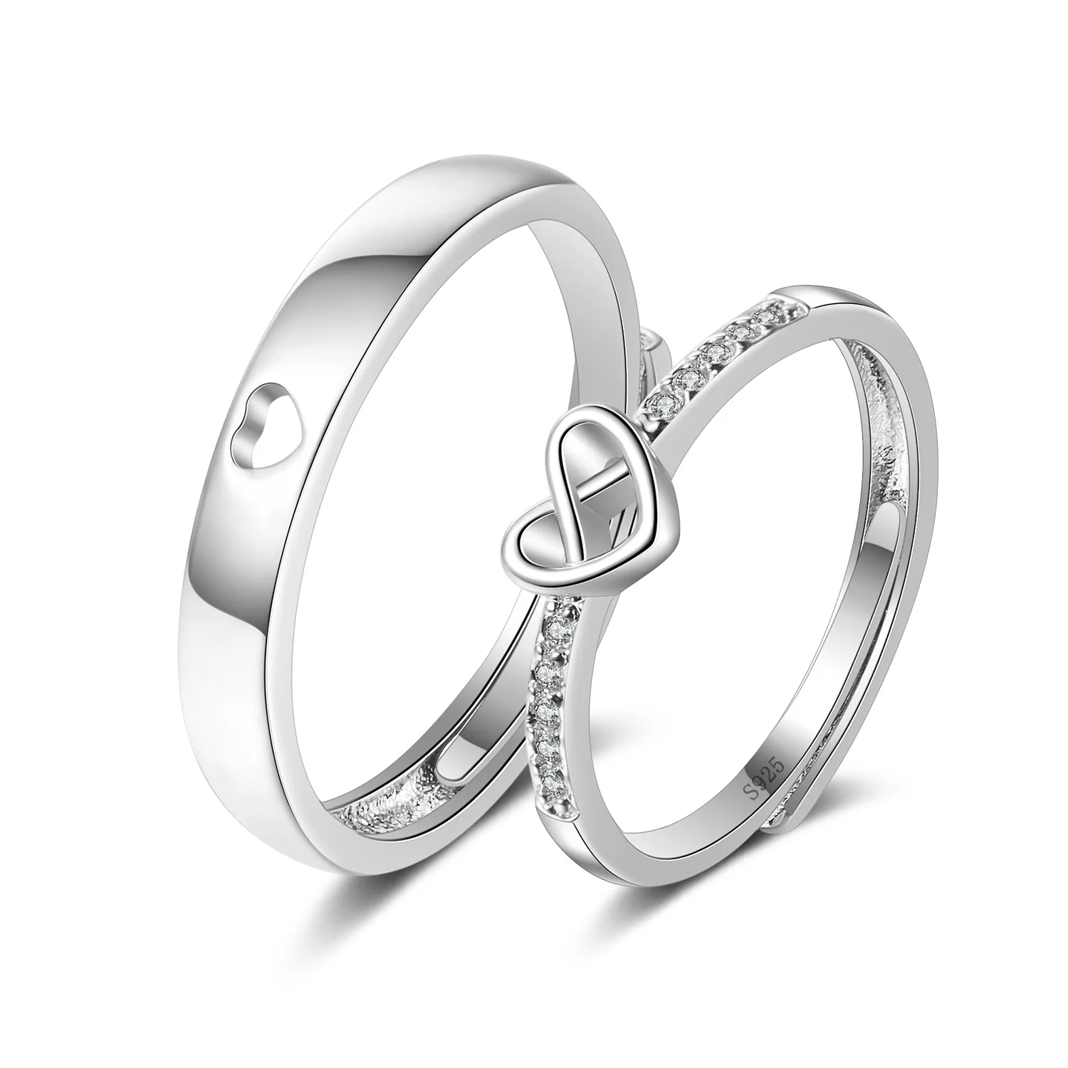 2022 Romantic Couple Wedding Ring For Woman Men 2Pcs Love Heart Zircon Adjustable Rings Fashion Engaged Promise Jewelry Gifts