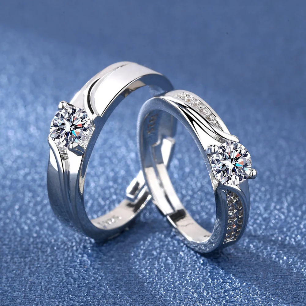 2022 Romantic Couple Wedding Ring For Woman Men 2Pcs Love Heart Zircon Adjustable Rings Fashion Engaged Promise Jewelry Gifts