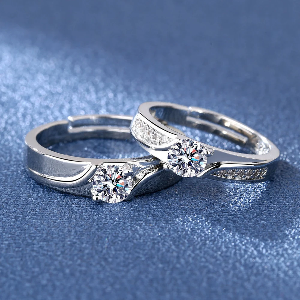 2022 Romantic Couple Wedding Ring For Woman Men 2Pcs Love Heart Zircon Adjustable Rings Fashion Engaged Promise Jewelry Gifts