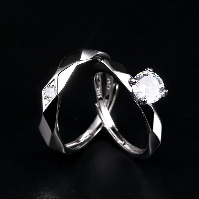 2022 Romantic Couple Wedding Ring For Woman Men 2Pcs Love Heart Zircon Adjustable Rings Fashion Engaged Promise Jewelry Gifts