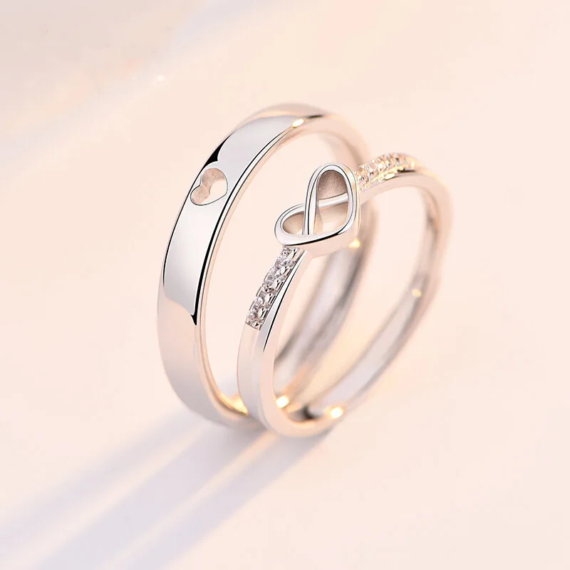 2022 Romantic Couple Wedding Ring For Woman Men 2Pcs Love Heart Zircon Adjustable Rings Fashion Engaged Promise Jewelry Gifts