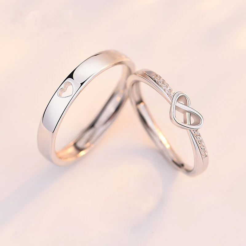 2022 Romantic Couple Wedding Ring For Woman Men 2Pcs Love Heart Zircon Adjustable Rings Fashion Engaged Promise Jewelry Gifts