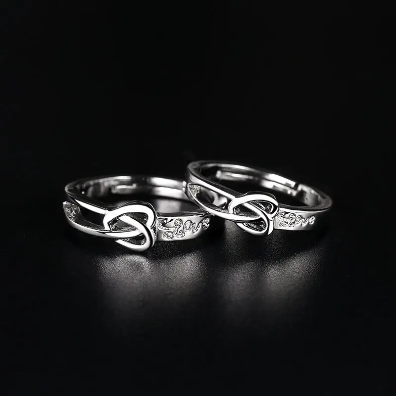 2022 Romantic Couple Wedding Ring For Woman Men 2Pcs Love Heart Zircon Adjustable Rings Fashion Engaged Promise Jewelry Gifts