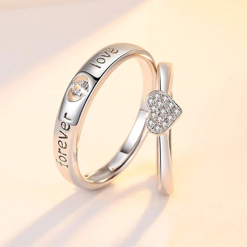 2022 Romantic Couple Wedding Ring For Woman Men 2Pcs Love Heart Zircon Adjustable Rings Fashion Engaged Promise Jewelry Gifts