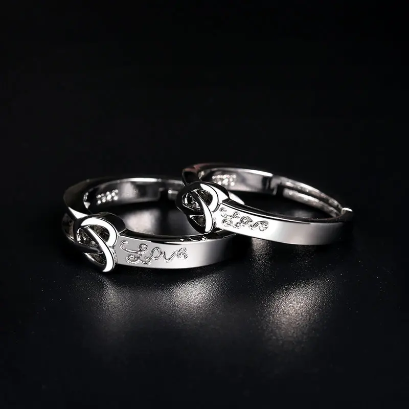 2022 Romantic Couple Wedding Ring For Woman Men 2Pcs Love Heart Zircon Adjustable Rings Fashion Engaged Promise Jewelry Gifts