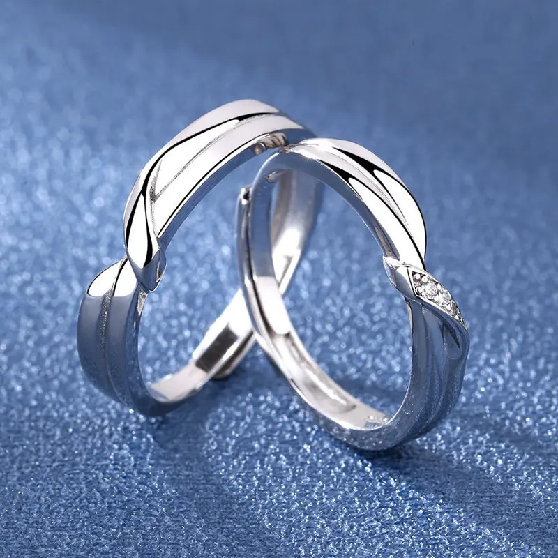 2022 Romantic Couple Wedding Ring For Woman Men 2Pcs Love Heart Zircon Adjustable Rings Fashion Engaged Promise Jewelry Gifts