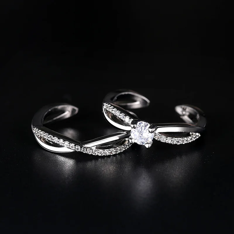 2022 Romantic Couple Wedding Ring For Woman Men 2Pcs Love Heart Zircon Adjustable Rings Fashion Engaged Promise Jewelry Gifts
