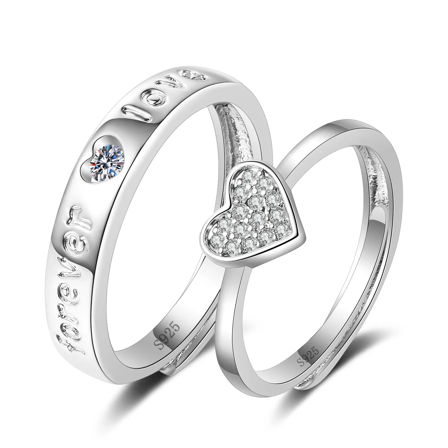 2022 Romantic Couple Wedding Ring For Woman Men 2Pcs Love Heart Zircon Adjustable Rings Fashion Engaged Promise Jewelry Gifts