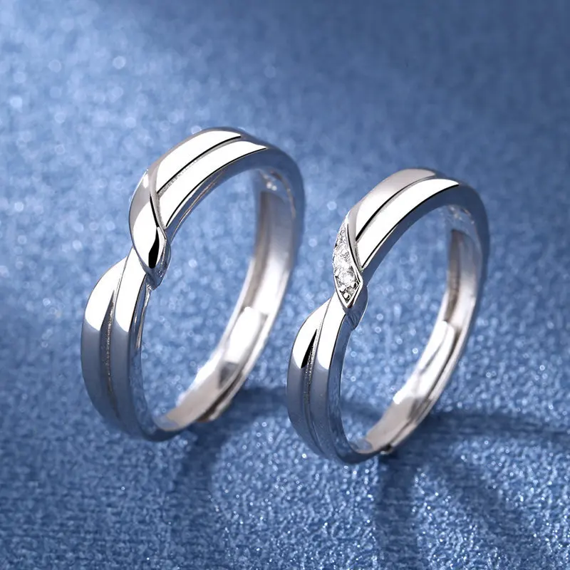 2022 Romantic Couple Wedding Ring For Woman Men 2Pcs Love Heart Zircon Adjustable Rings Fashion Engaged Promise Jewelry Gifts