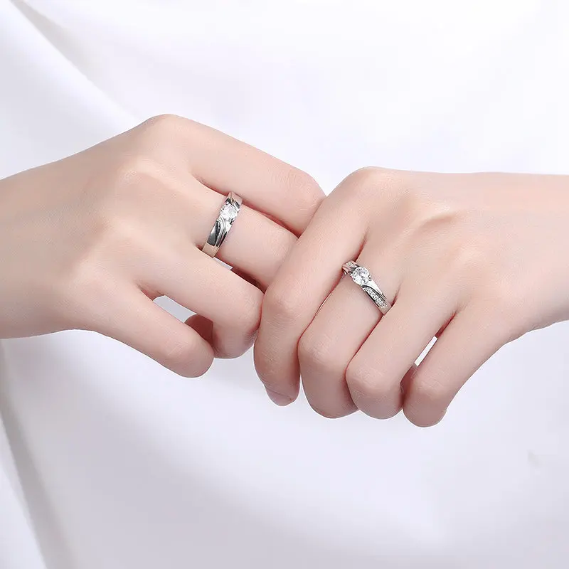 2022 Romantic Couple Wedding Ring For Woman Men 2Pcs Love Heart Zircon Adjustable Rings Fashion Engaged Promise Jewelry Gifts