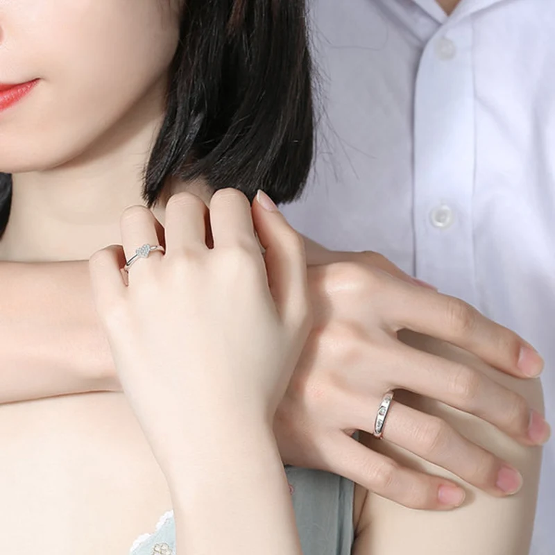 2022 Romantic Couple Wedding Ring For Woman Men 2Pcs Love Heart Zircon Adjustable Rings Fashion Engaged Promise Jewelry Gifts