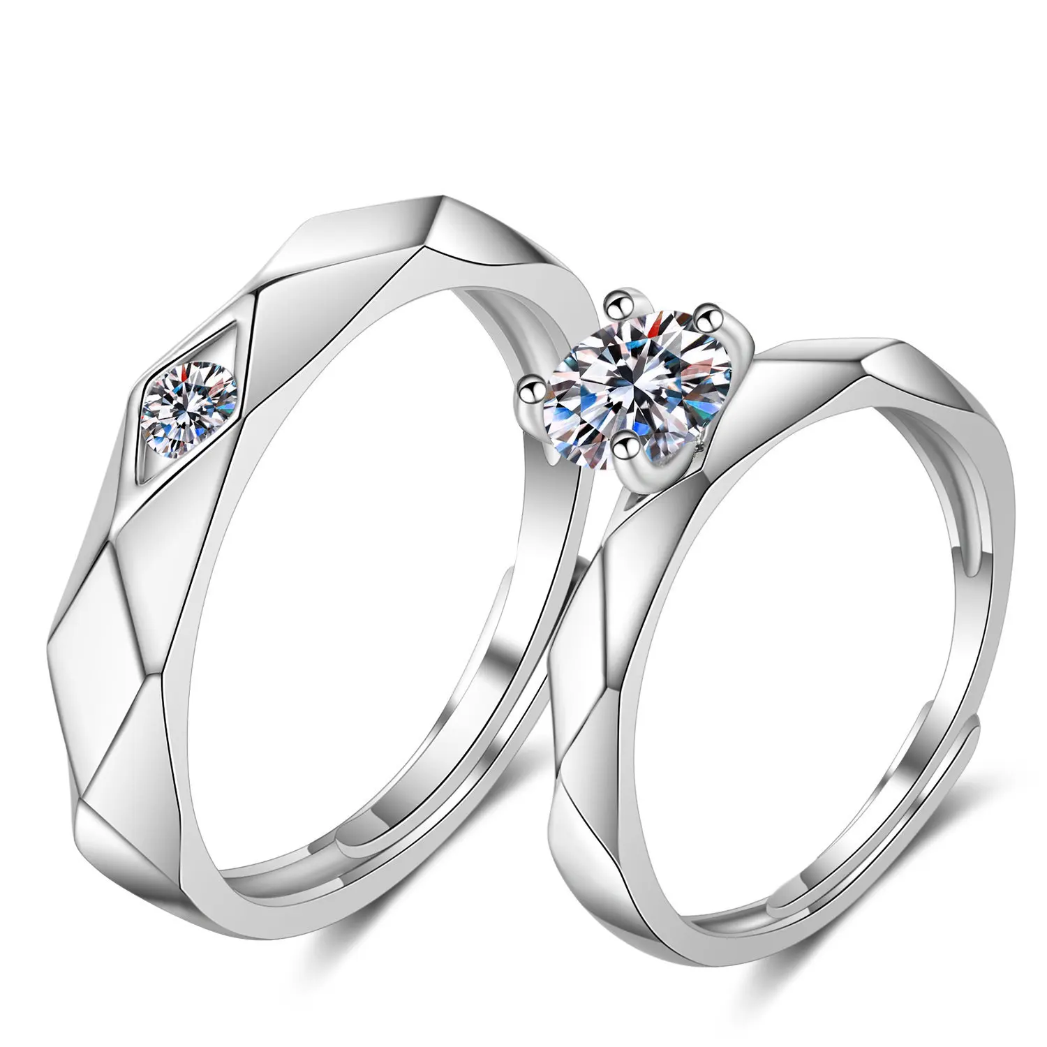 2022 Romantic Couple Wedding Ring For Woman Men 2Pcs Love Heart Zircon Adjustable Rings Fashion Engaged Promise Jewelry Gifts