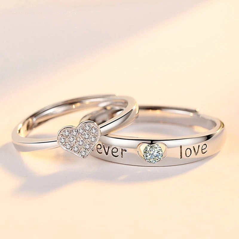 2022 Romantic Couple Wedding Ring For Woman Men 2Pcs Love Heart Zircon Adjustable Rings Fashion Engaged Promise Jewelry Gifts