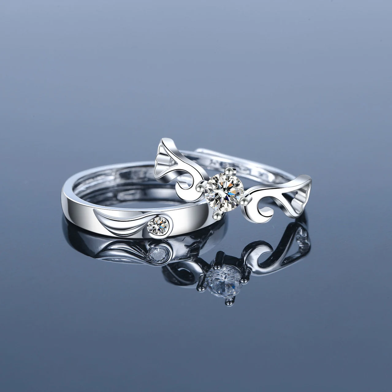 2022 Romantic Couple Wedding Ring For Woman Men 2Pcs Love Heart Zircon Adjustable Rings Fashion Engaged Promise Jewelry Gifts