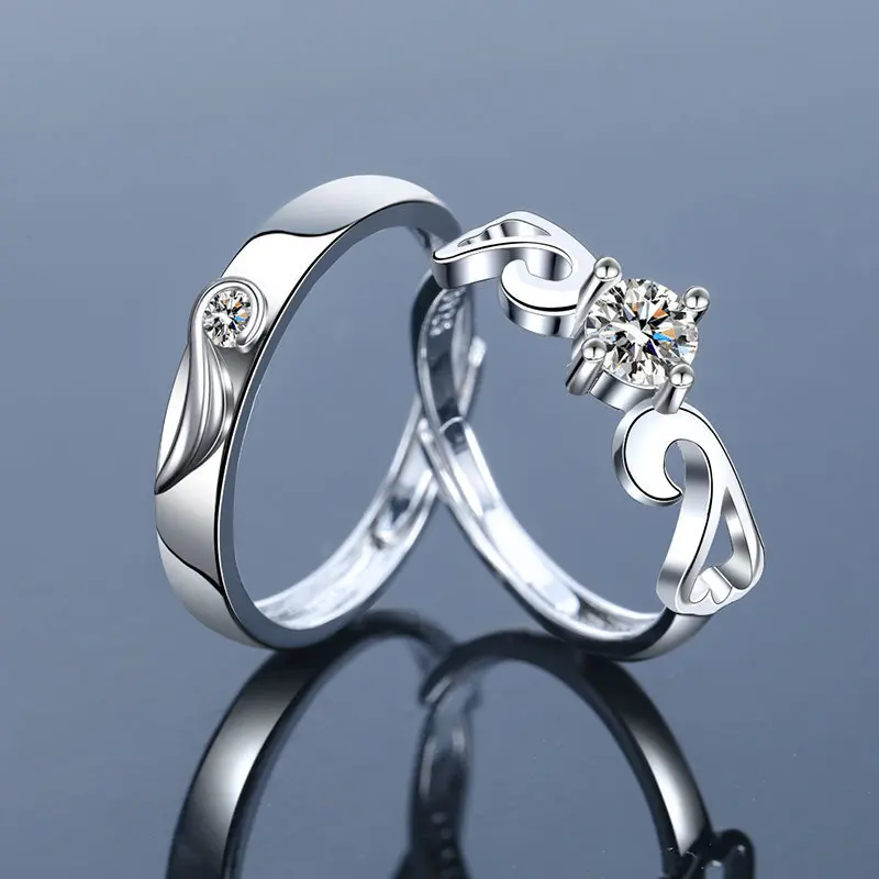 2022 Romantic Couple Wedding Ring For Woman Men 2Pcs Love Heart Zircon Adjustable Rings Fashion Engaged Promise Jewelry Gifts