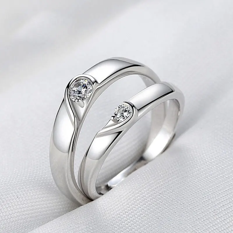 2022 Romantic Couple Wedding Ring For Woman Men 2Pcs Love Heart Zircon Adjustable Rings Fashion Engaged Promise Jewelry Gifts