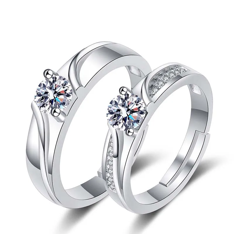 2022 Romantic Couple Wedding Ring For Woman Men 2Pcs Love Heart Zircon Adjustable Rings Fashion Engaged Promise Jewelry Gifts