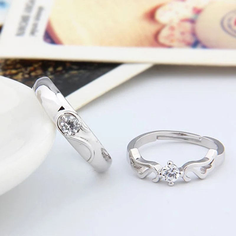 2022 Romantic Couple Wedding Ring For Woman Men 2Pcs Love Heart Zircon Adjustable Rings Fashion Engaged Promise Jewelry Gifts