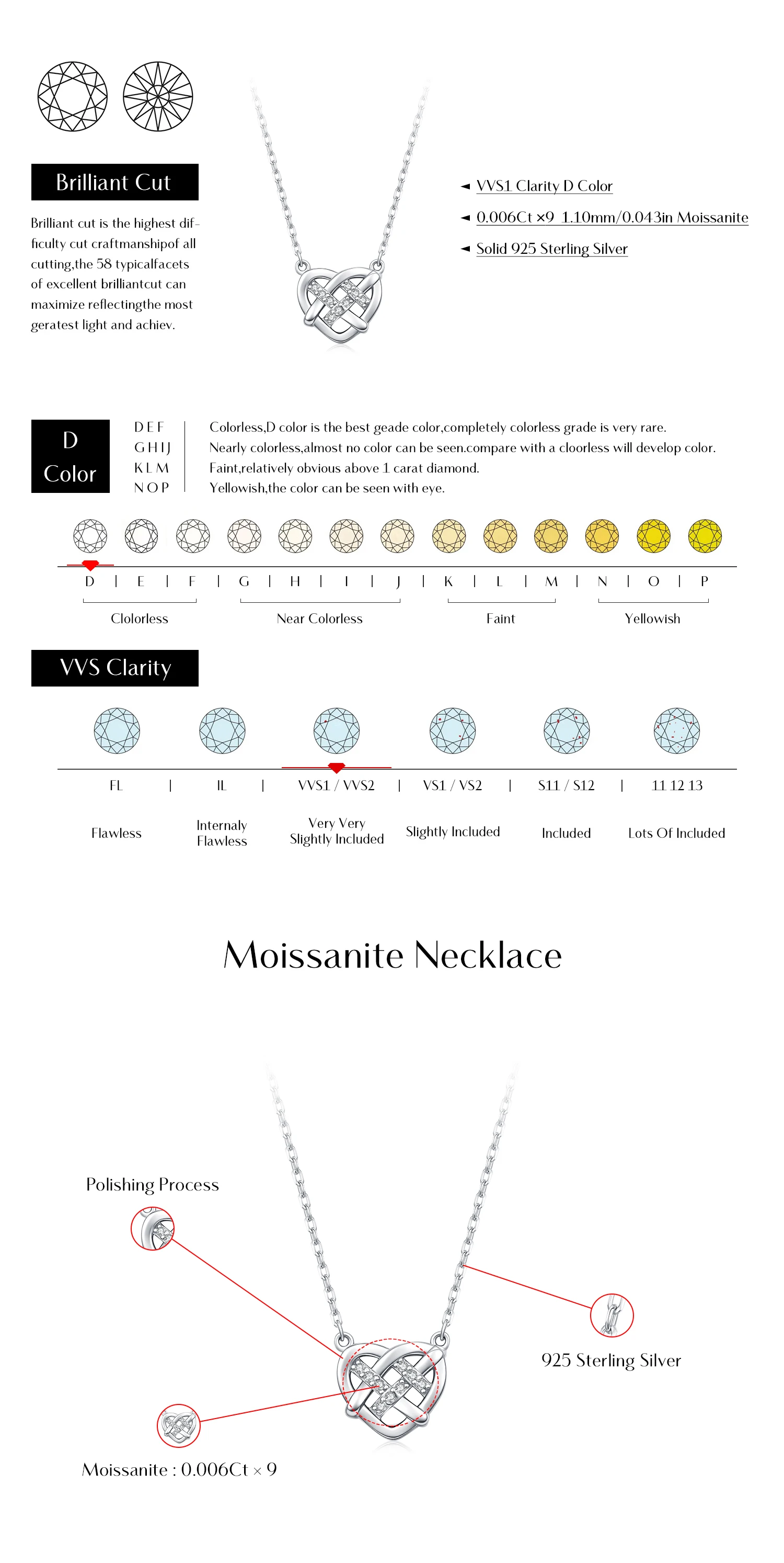 MODIAN Moissanite Necklace 925 Sterling Silver Hollow Woven Love Pendant Necklace Lab Diamond Chain Fine Jewelry For Women Gifts