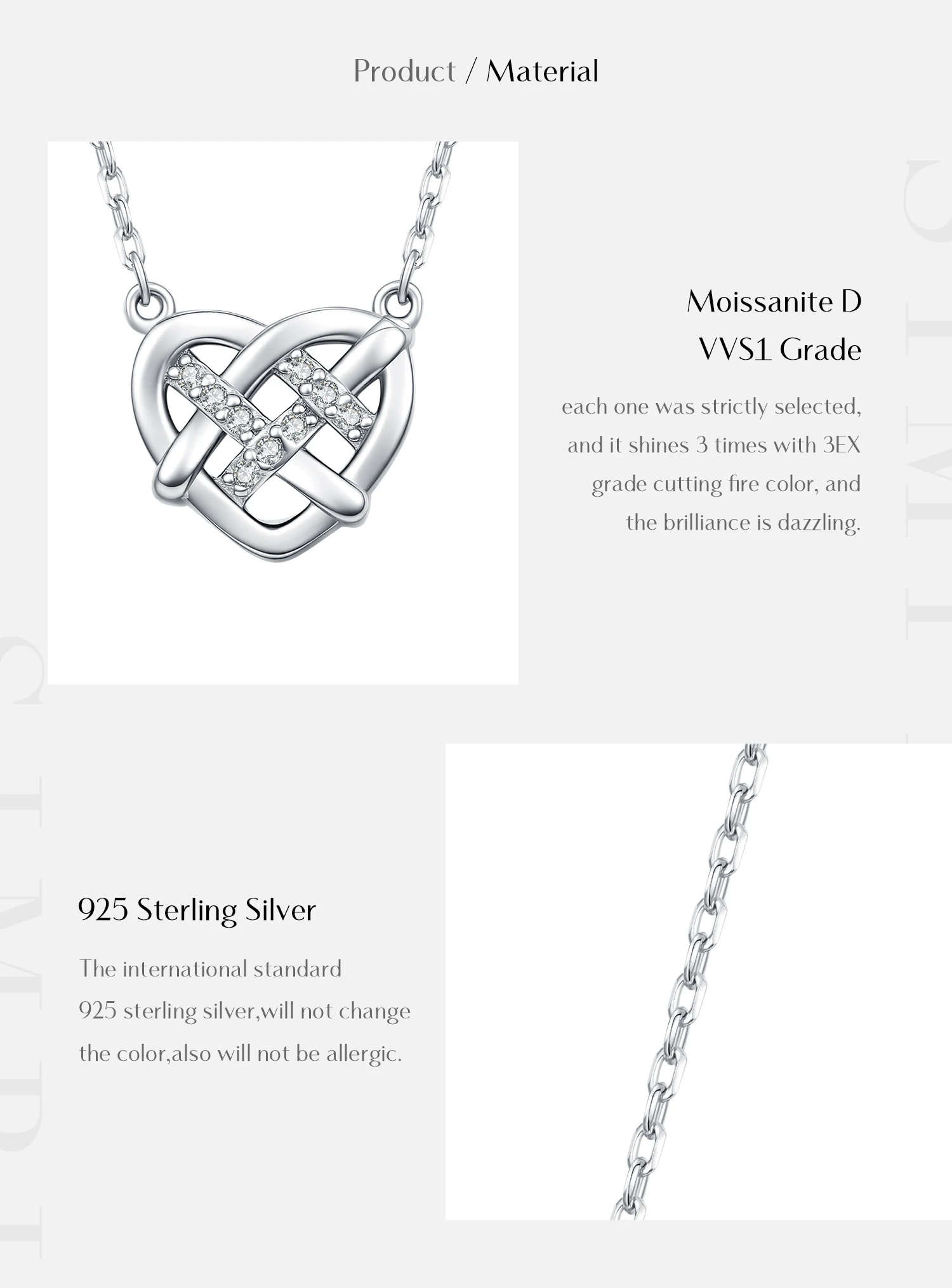 MODIAN Moissanite Necklace 925 Sterling Silver Hollow Woven Love Pendant Necklace Lab Diamond Chain Fine Jewelry For Women Gifts