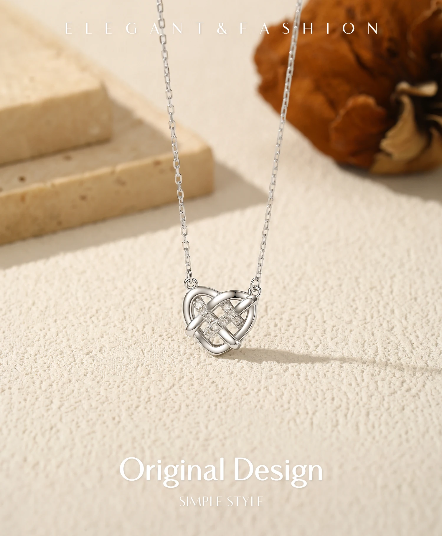 MODIAN Moissanite Necklace 925 Sterling Silver Hollow Woven Love Pendant Necklace Lab Diamond Chain Fine Jewelry For Women Gifts