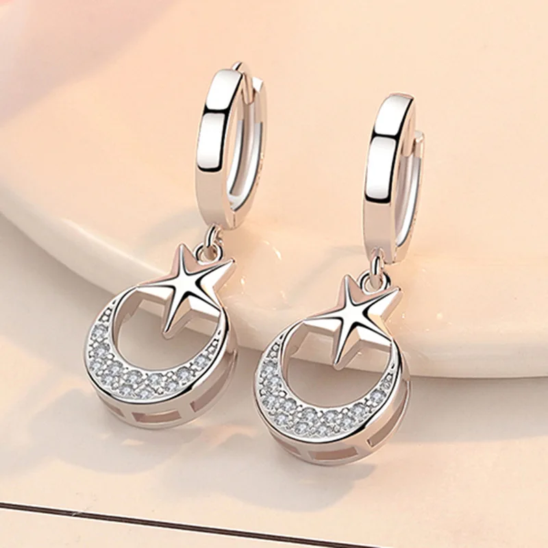 High-quality 925 Sterling Silver Crystal Fashion Circle Hoop Earrings for Woman Wedding Party Gift Street Versatile Jewelry