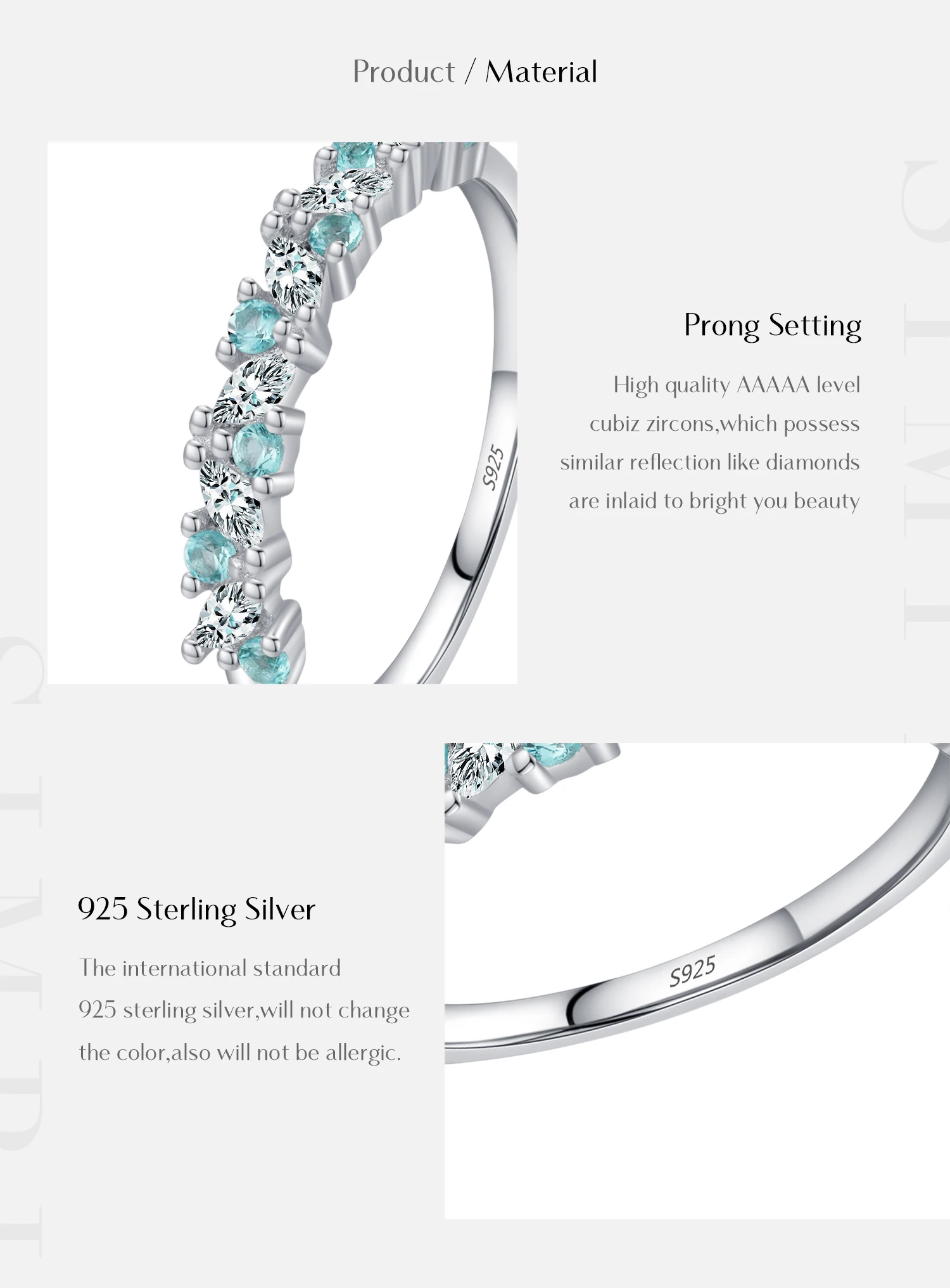 MODIAN 925 Sterling Silver Exquisite Eternity Band Paraiba Color CZ Ring Mint Green Stackable Rings For Women Fine Jewelry