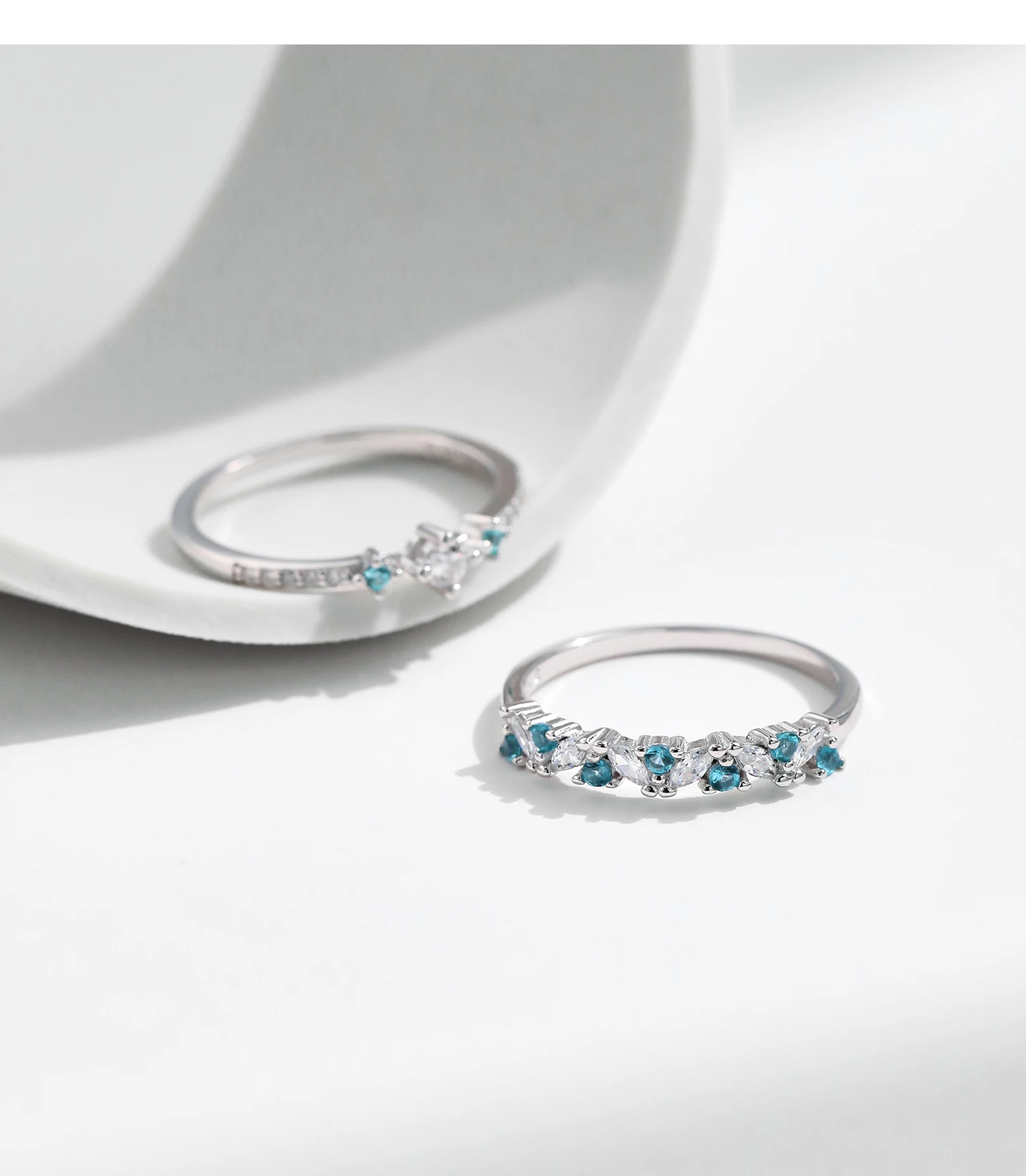 MODIAN 925 Sterling Silver Exquisite Eternity Band Paraiba Color CZ Ring Mint Green Stackable Rings For Women Fine Jewelry