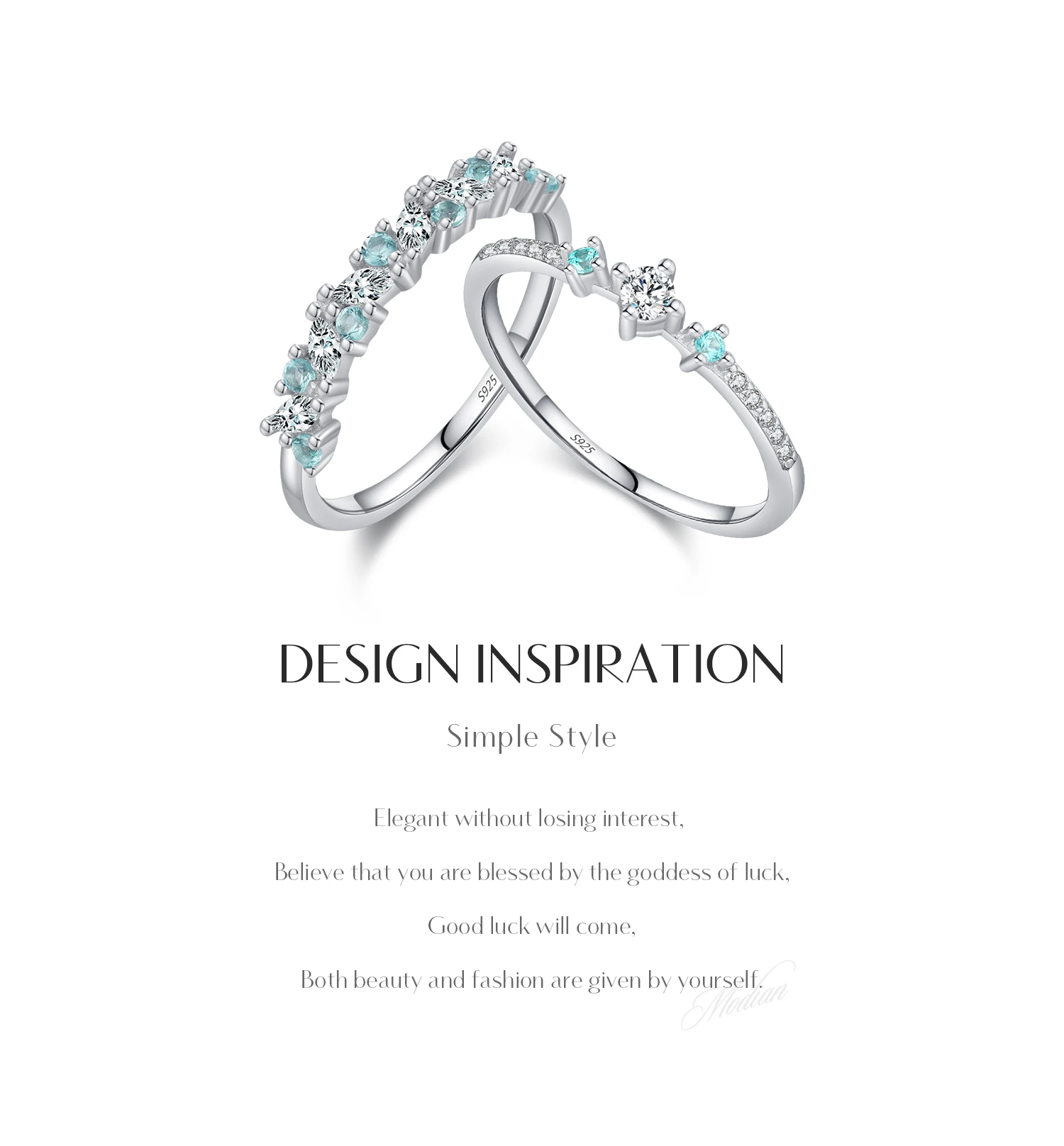 MODIAN 925 Sterling Silver Exquisite Eternity Band Paraiba Color CZ Ring Mint Green Stackable Rings For Women Fine Jewelry