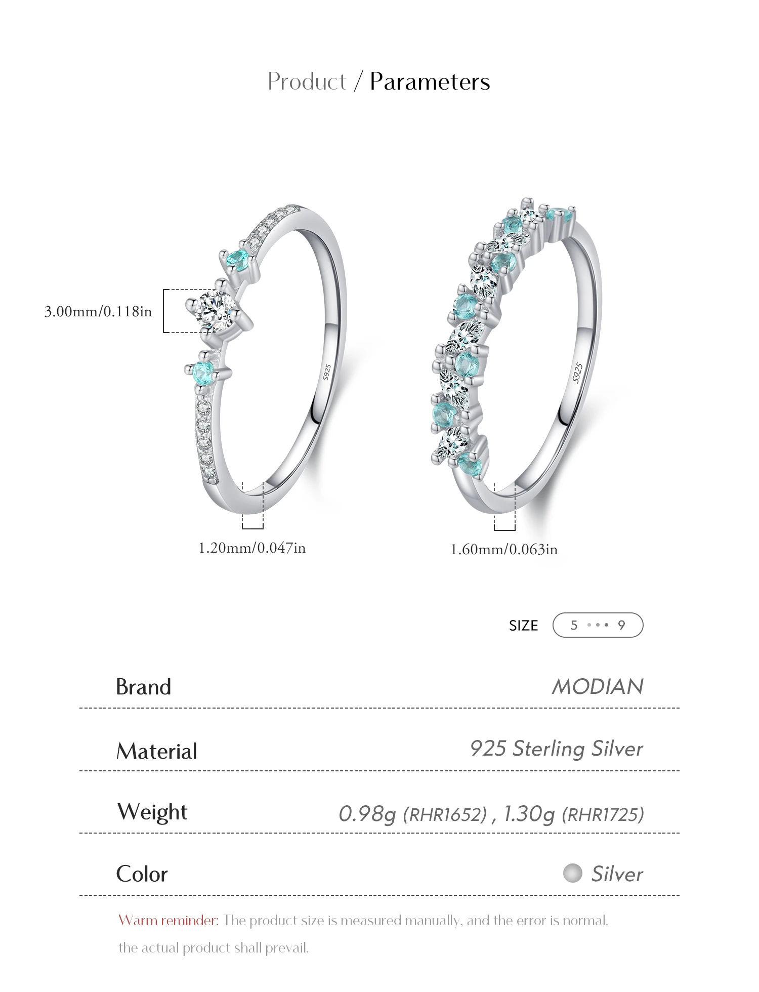 MODIAN 925 Sterling Silver Exquisite Eternity Band Paraiba Color CZ Ring Mint Green Stackable Rings For Women Fine Jewelry