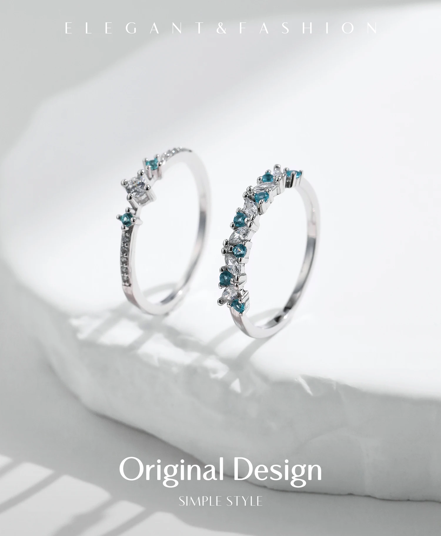 MODIAN 925 Sterling Silver Exquisite Eternity Band Paraiba Color CZ Ring Mint Green Stackable Rings For Women Fine Jewelry