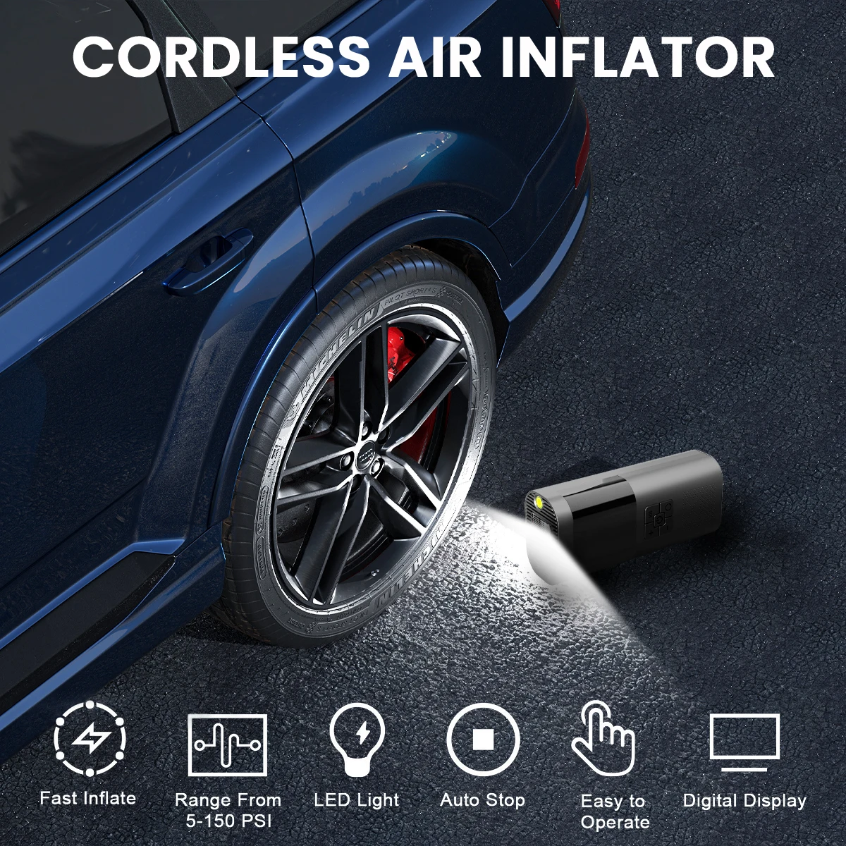 Upgraded Version Car Air Pump Cordless Portable Tire Inflator Mini Tyre Inflator 12V Car Air Compressor with Pressure Gauge