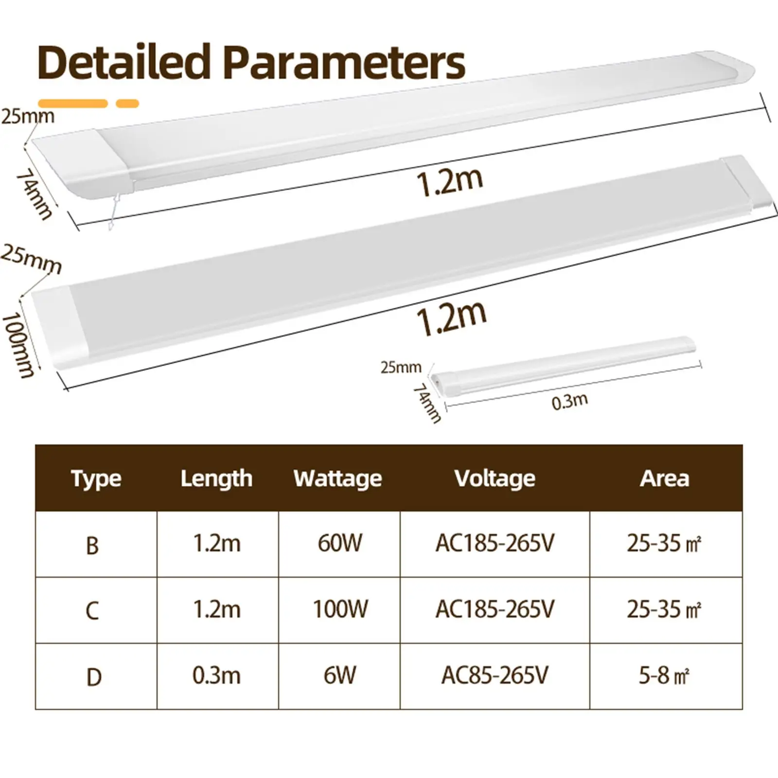 1.2M LED Tube Bar Fixture Super Bright 100W Utility LED Light Shop Store Light Ceiling Under Cabinet Light Garage