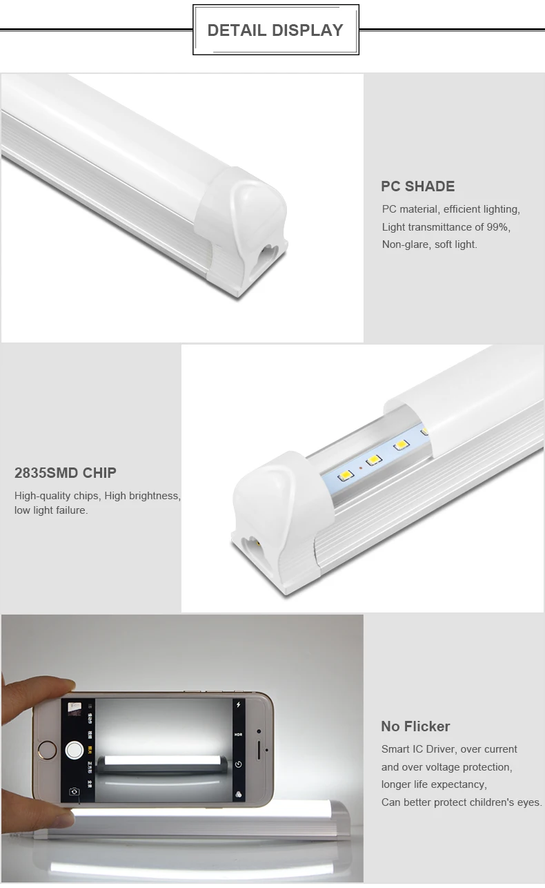 220V 110V LED Tube Lamp T5 6W 10W / T8 8W 12W Led Bulb PVC Plastic Fluorescent Integrated Lighting For Home Kitchen Wardrobe