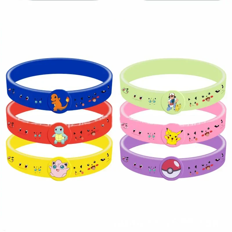 12pcs Pokemon Bracelet Anime Pikachu Charmander Children Cartoon Silicone Wristband Bracelets Party  Accessoires Cosplay Gifts